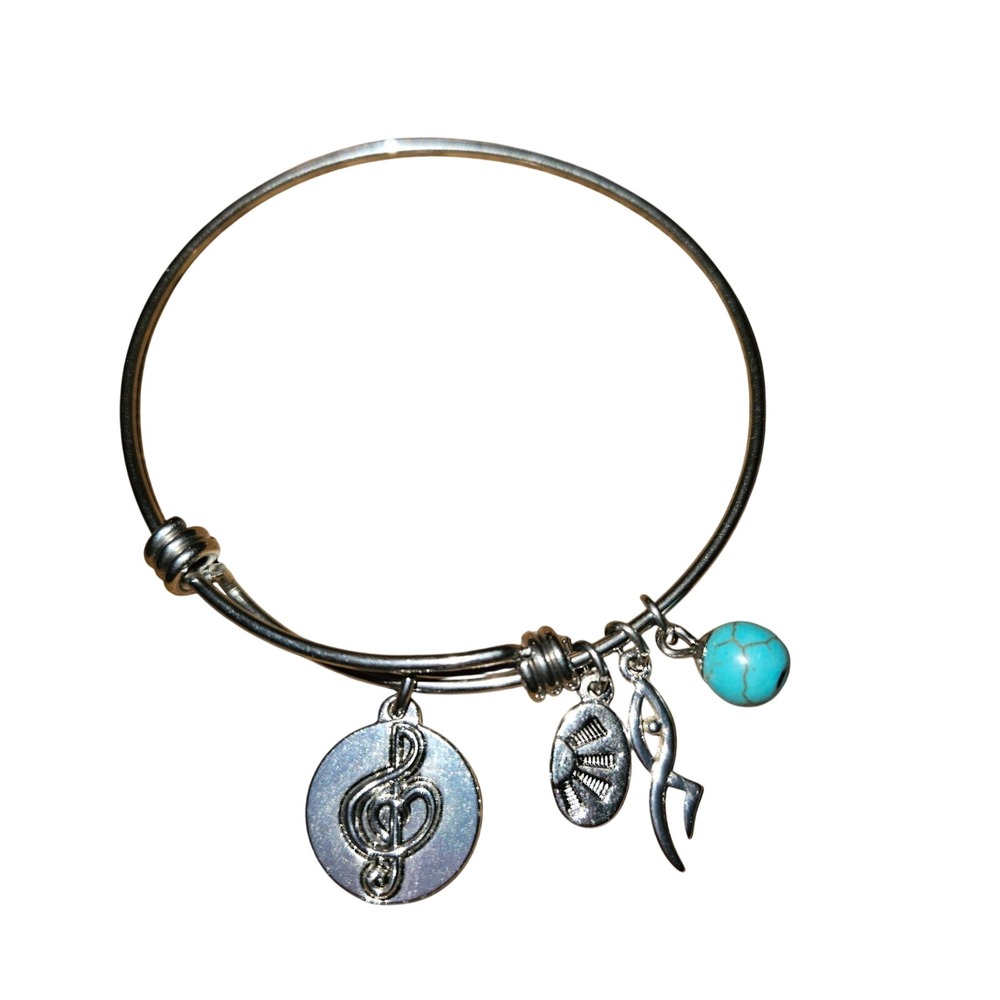 Music Treble Clef Shine Inspirational Expandable Charm Bangle Bracelet Silver